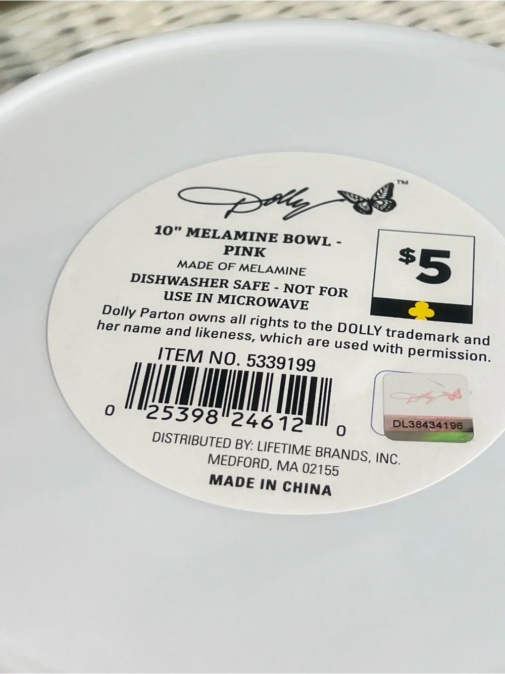 Dolly Parton 10” Pink Melamine Bowl w/Bonus. New With Tags. Wildflower Spring
